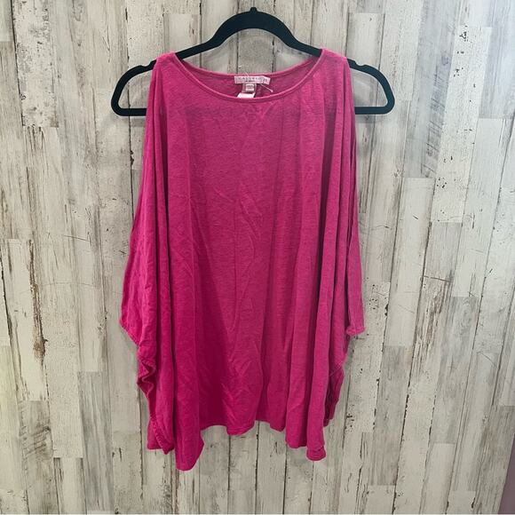 Calypso St. Barth Pink 100% Linen Open Sleeve Cold Shoulder Flowing Top - Picture 2 of 6